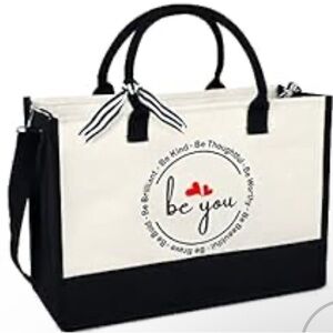 Be You Black and Cream Canvas Tote Bag